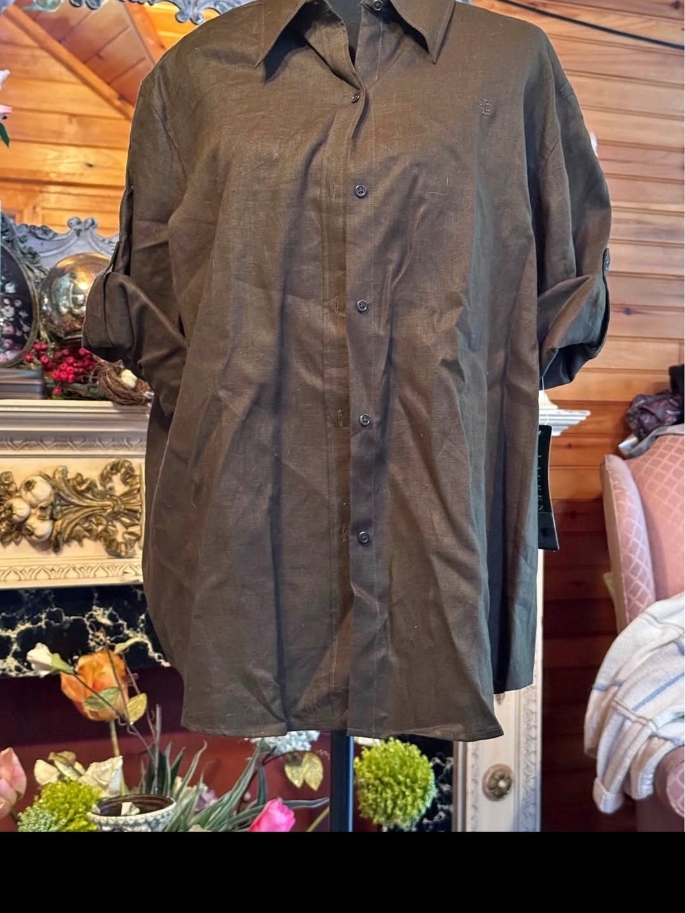 Women's Olive Green Button-Up Shirt - Relaxed Fit